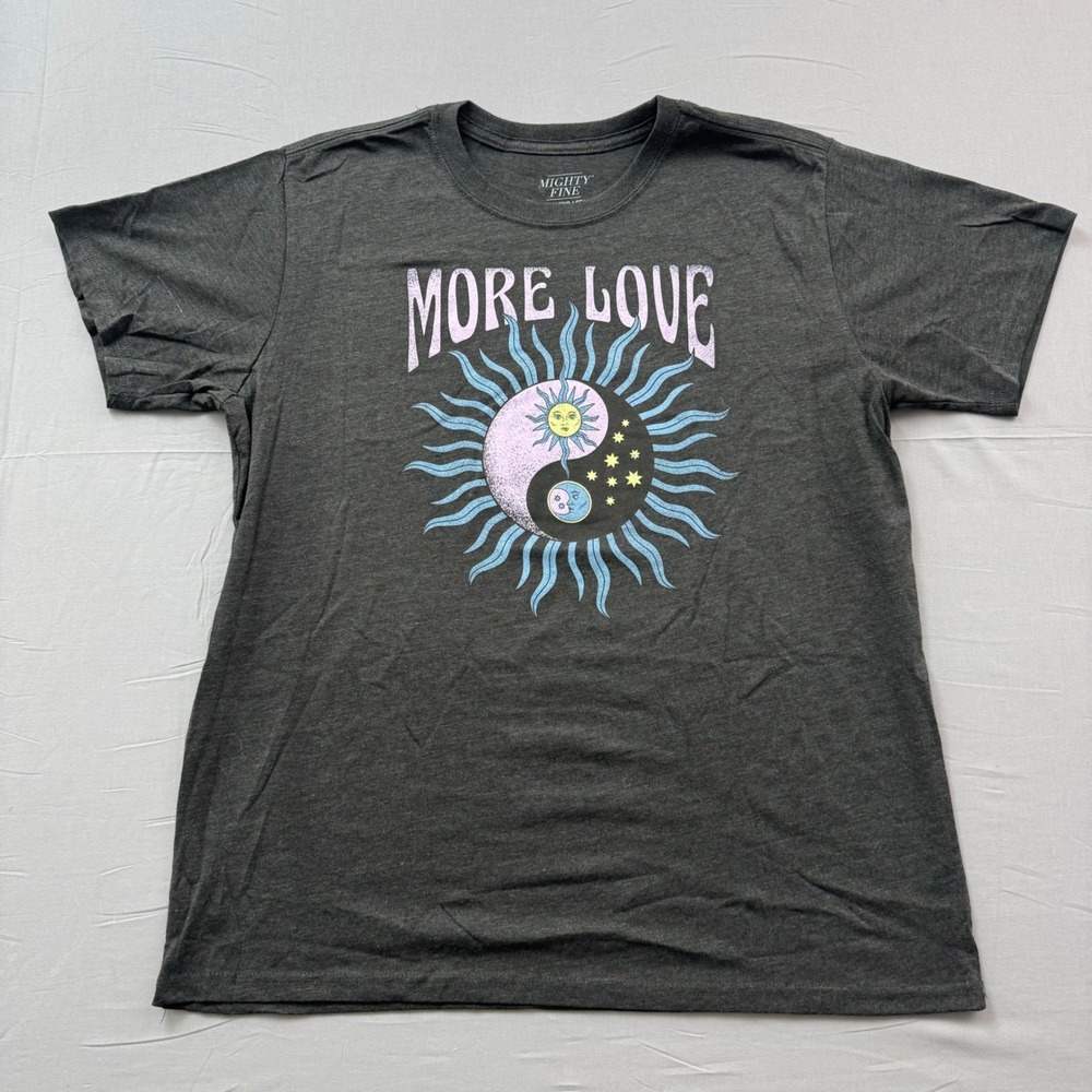 Mighty Fine More Love Celestial Yin‎ Yang Sun Moon Graphic T-Shirt Charcoal 2XL